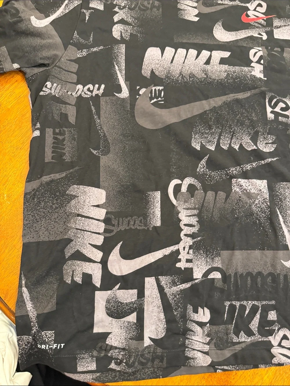 Nike Black & Gray All-Over Graphic Logo Short Sleeve Tee with Red Swoosh xxl
